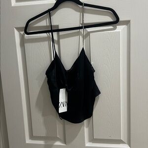 Zara Black Satin Cowl-Neck Camisole with Thin Straps